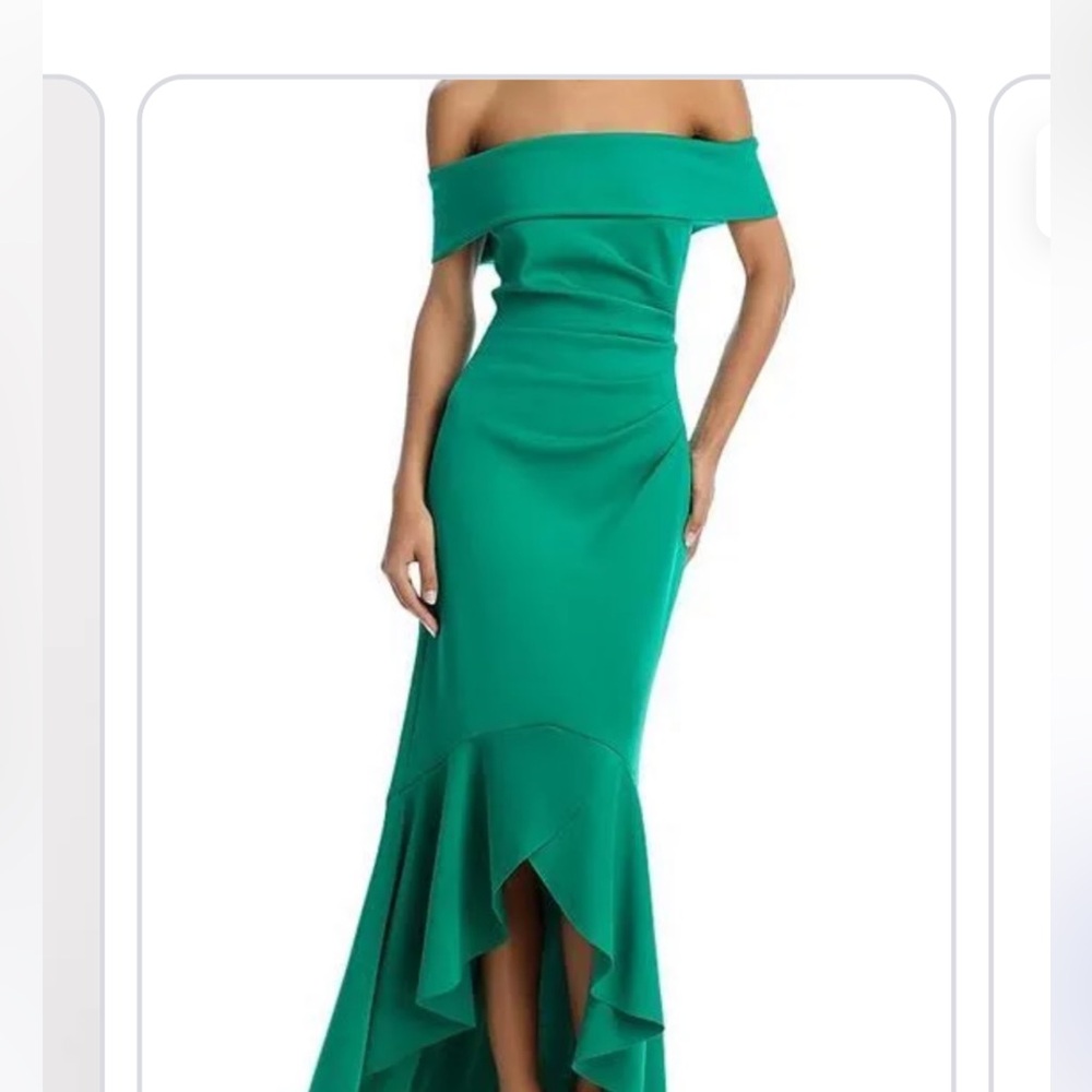 Eliza J Off-Shoulder Teal/Green High-Low Gown - Mermaid